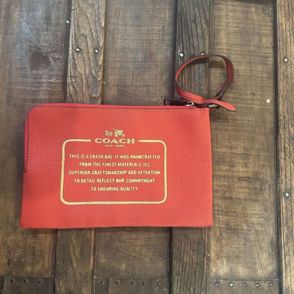 Coach Red Corner Zip Wristlet Bag Clutch Wallet Leather 9.5x6 Storypatch